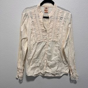 Plus Size Faded Glory Cream Sequin Lace Long Sleeve Tunic Size 16 18